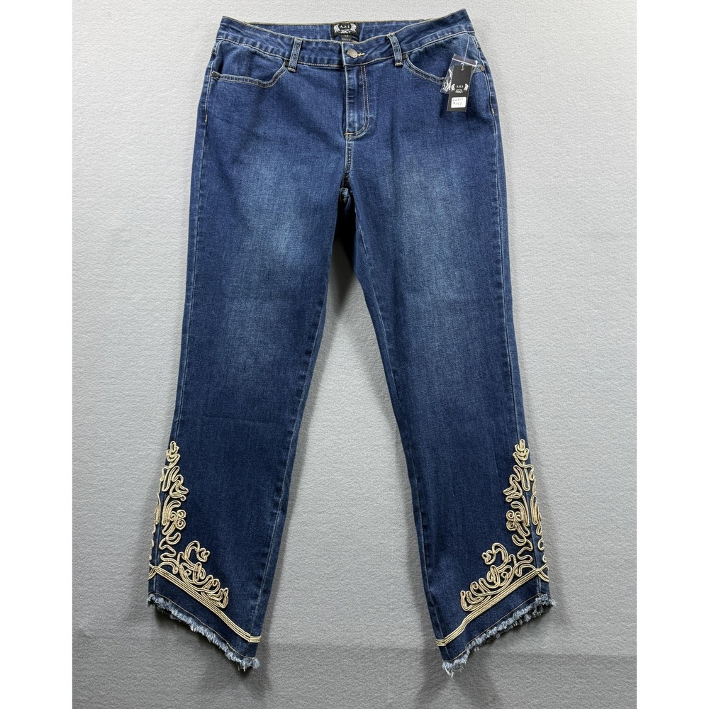 A.Z.I Jeans‎ Womens 12 Blue Med Wash Cropped Embroidered Fringe Stretch 32x27